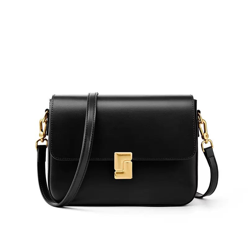 Women's Genuine Leather Shoulder Box Bag with Adjustable Crossbody Strap