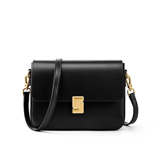 Women's Genuine Leather Shoulder Box Bag with Adjustable Crossbody Strap