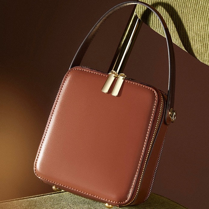 Women's Genuine Leather Structured Box Crossbody Handbag