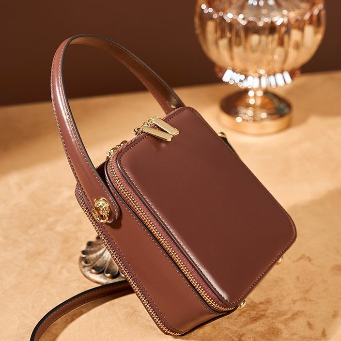 Women's Genuine Leather Structured Box Crossbody Handbag