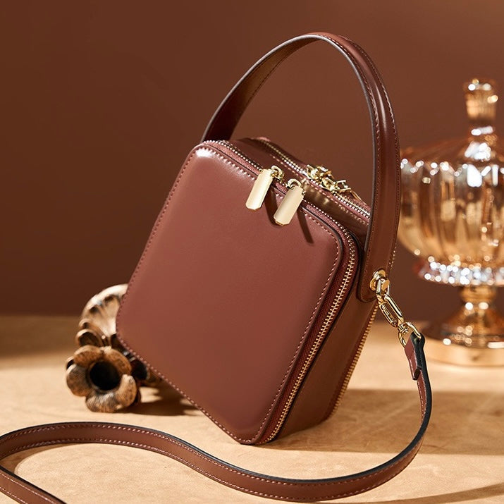 Women's Genuine Leather Structured Box Crossbody Handbag
