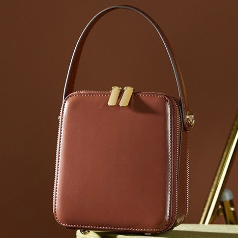 Women's Genuine Leather Structured Box Crossbody Handbag