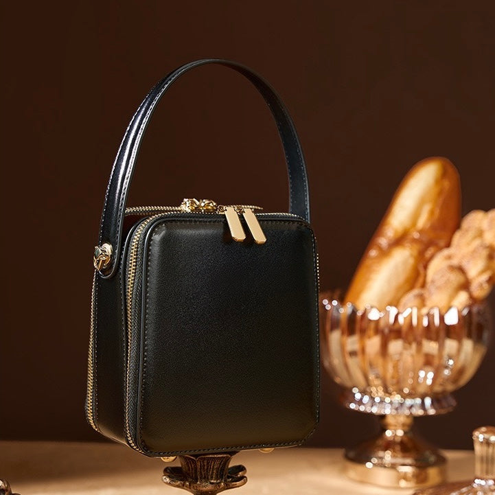 Women's Genuine Leather Structured Box Crossbody Handbag