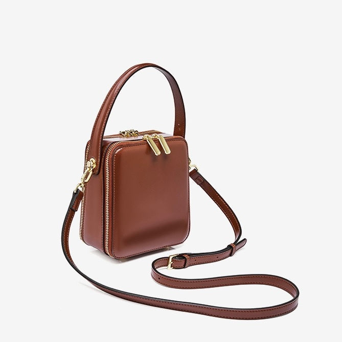 Women's Genuine Leather Structured Box Crossbody Handbag