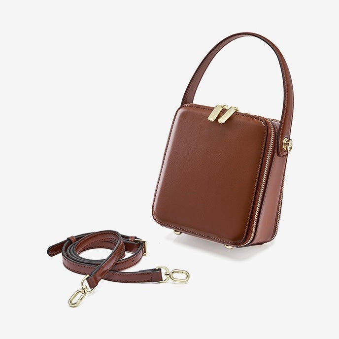 Women's Genuine Leather Structured Box Crossbody Handbag