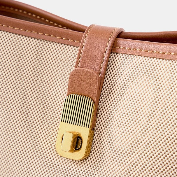 Women's Woven Colorblock Cowhide Shoulder Bucket Bag