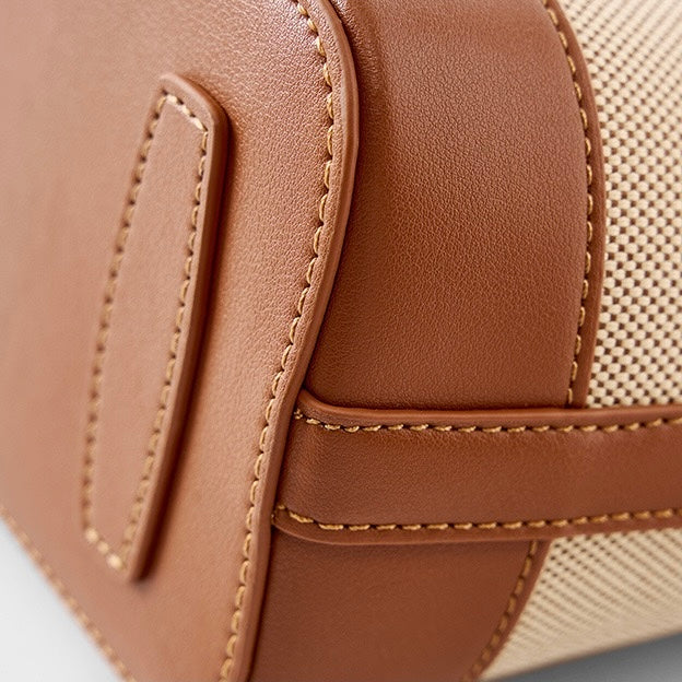 Women's Woven Colorblock Cowhide Shoulder Bucket Bag