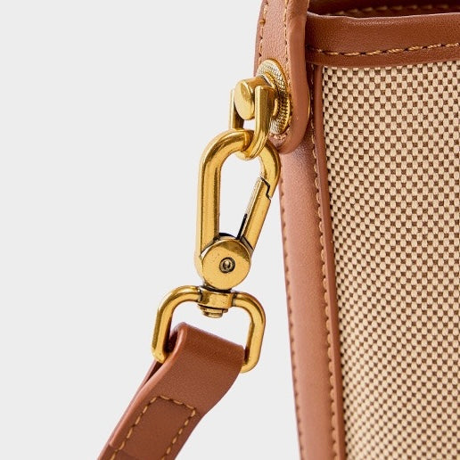 Women's Woven Colorblock Cowhide Shoulder Bucket Bag