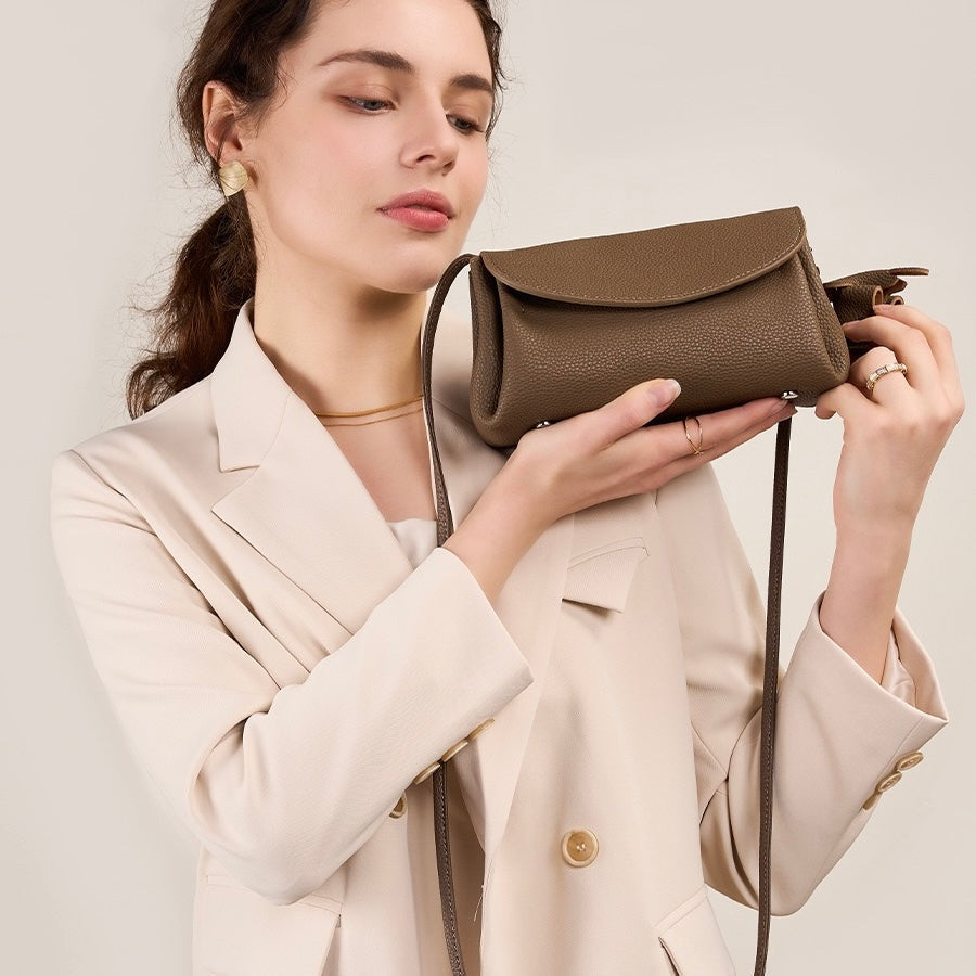 Women's Genuine Leather Mini Elephant Pendant Crossbody Bag