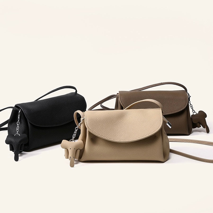 Women's Genuine Leather Mini Elephant Pendant Crossbody Bag