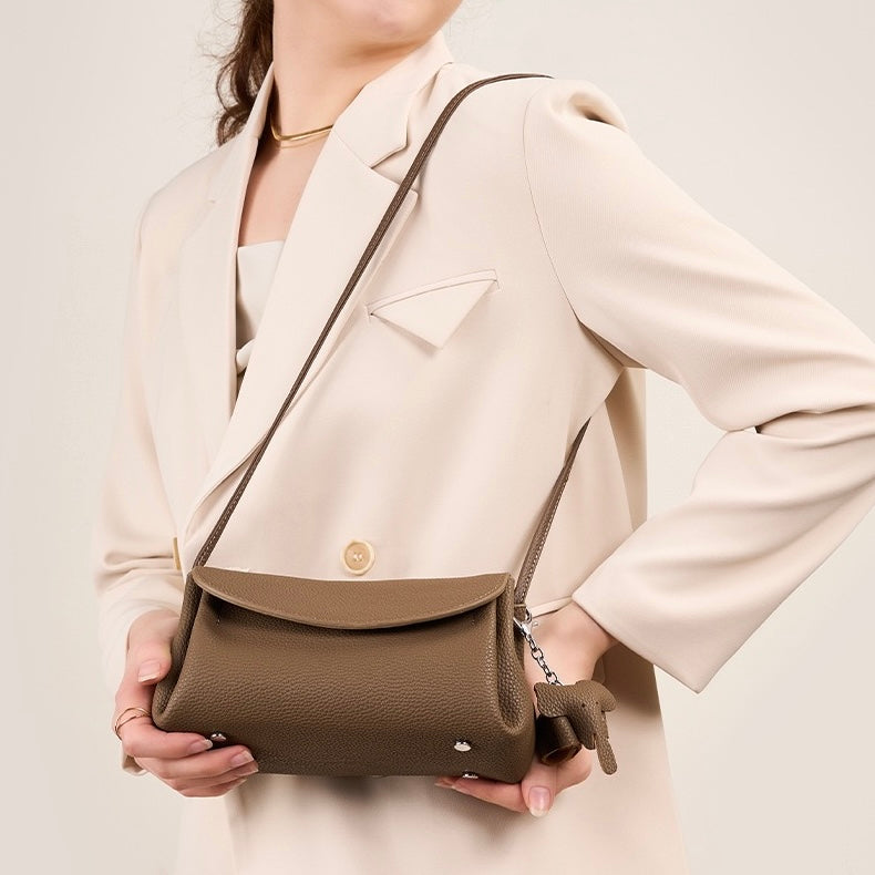 Women's Genuine Leather Mini Elephant Pendant Crossbody Bag