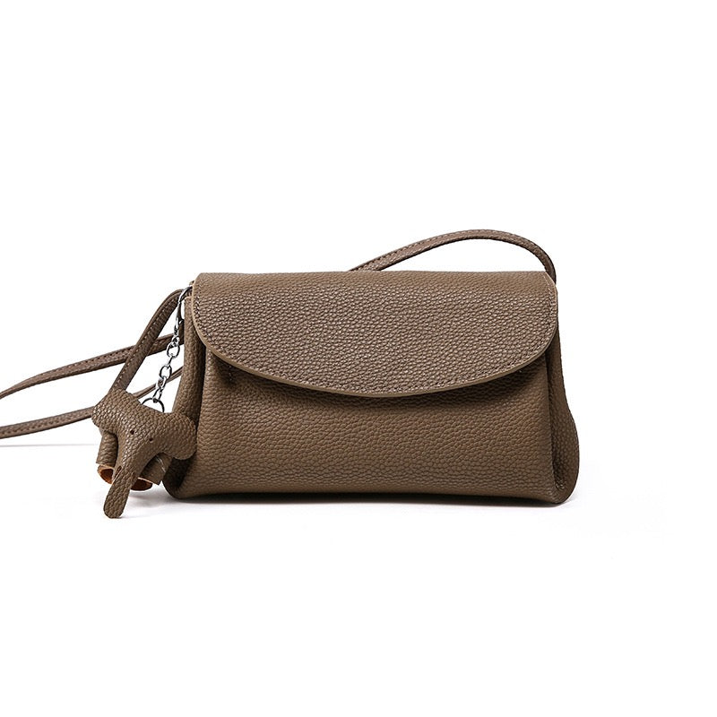 Women's Genuine Leather Mini Elephant Pendant Crossbody Bag