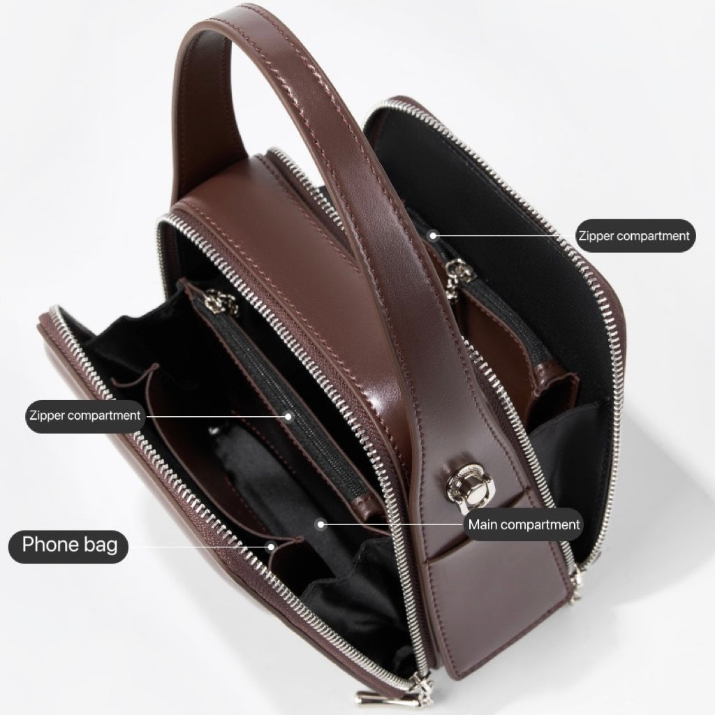 Women's Genuine Leather Trapezoid Top Handle Shoulder Bag