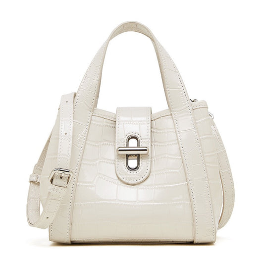 Women's Genuine Leather Croc Embossed Buckle Bucket Handbag