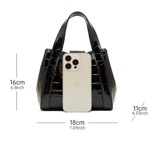 Women's Genuine Leather Croc Embossed Buckle Bucket Handbag