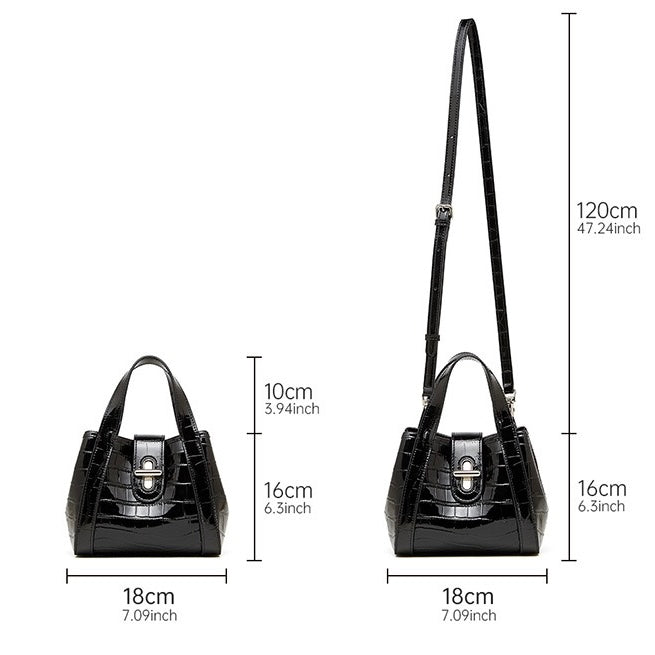 Women's Genuine Leather Croc Embossed Buckle Bucket Handbag