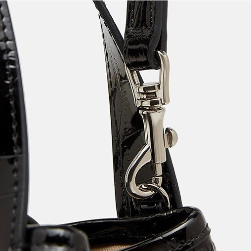 Women's Genuine Leather Croc Embossed Buckle Bucket Handbag