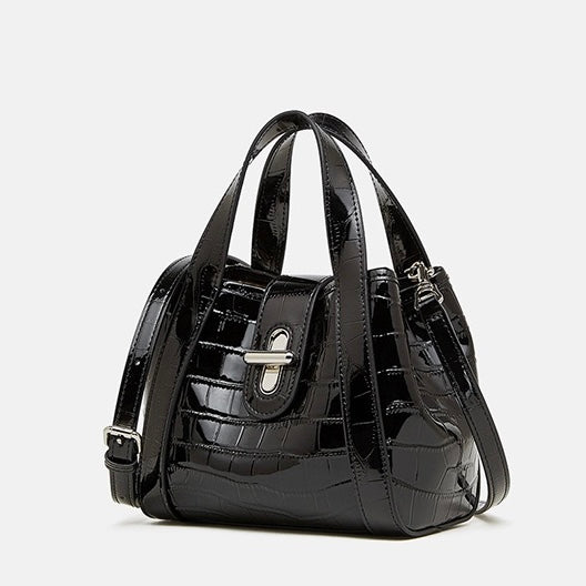 Women's Genuine Leather Croc Embossed Buckle Bucket Handbag