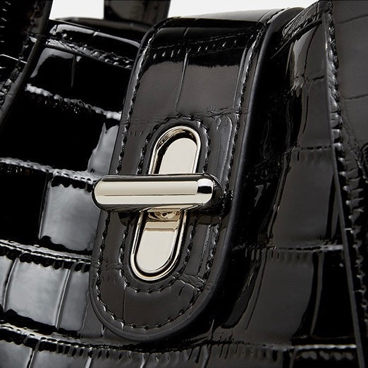 Women's Genuine Leather Croc Embossed Buckle Bucket Handbag