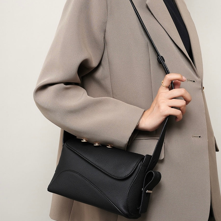Women's Genuine Leather Asymmetric Boston Crossbody Bag
