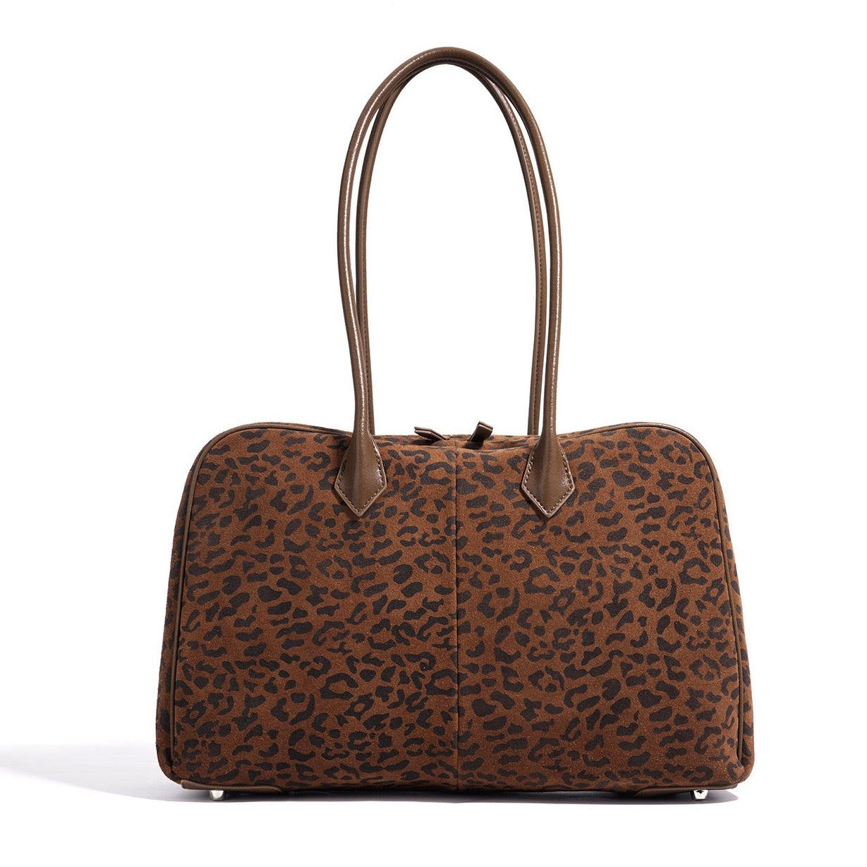 Women's Genuine Leather Leopard Print Bowling Bag with Large Capacity