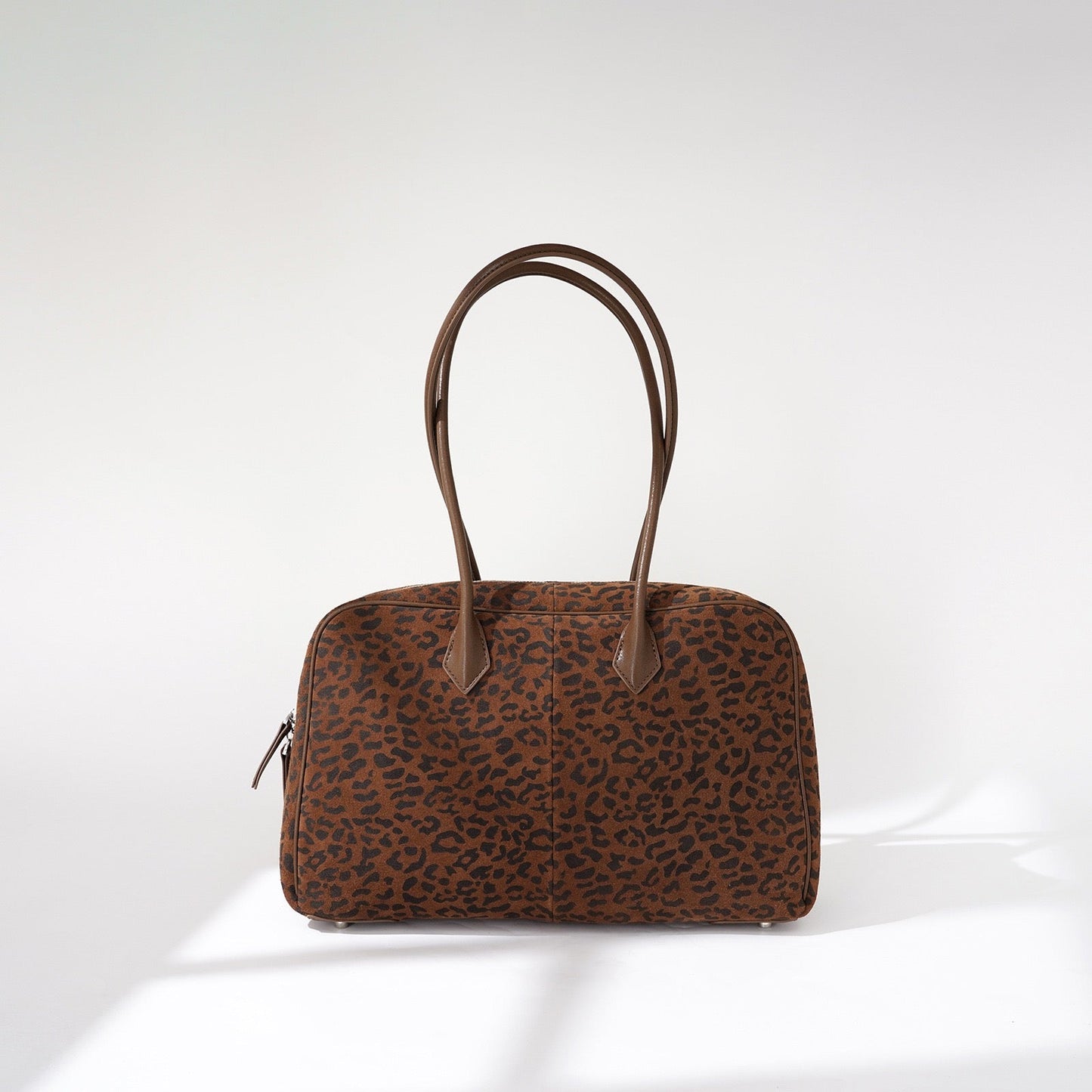Women's Genuine Leather Leopard Print Bowling Bag with Large Capacity