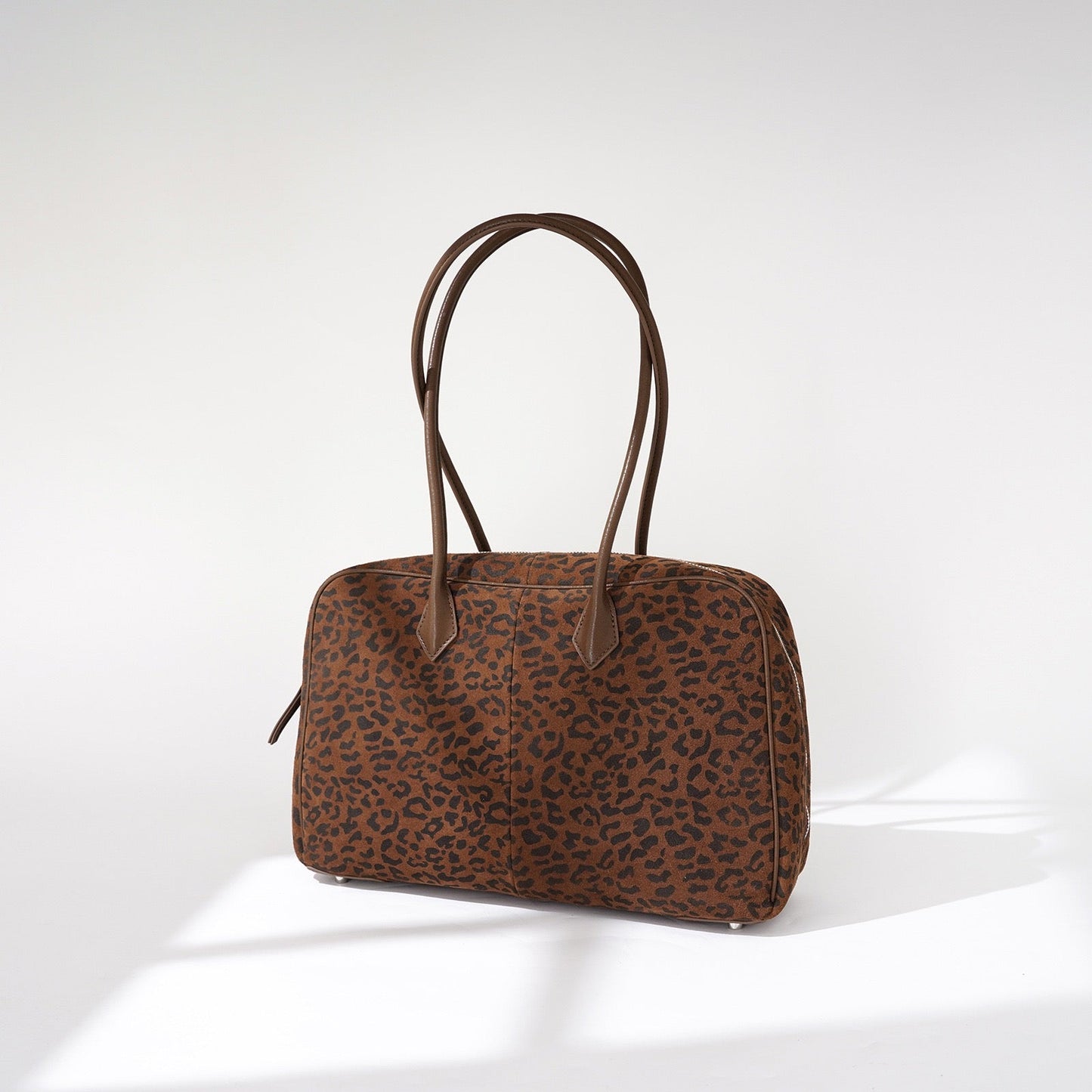 Women's Genuine Leather Leopard Print Bowling Bag with Large Capacity