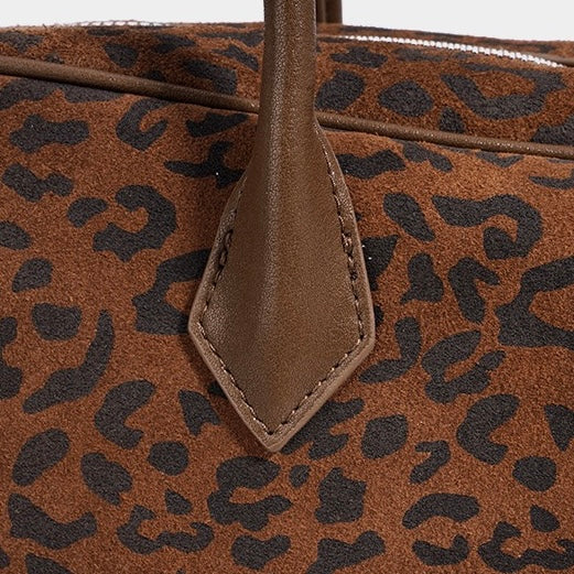 Women's Genuine Leather Leopard Print Bowling Bag with Large Capacity