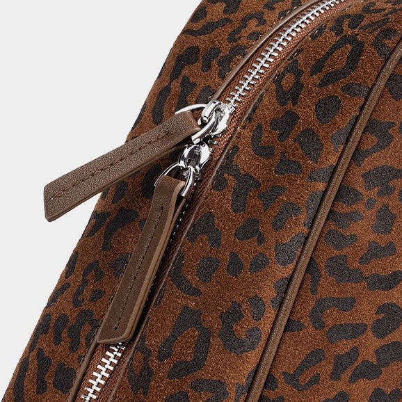 Women's Genuine Leather Leopard Print Bowling Bag with Large Capacity