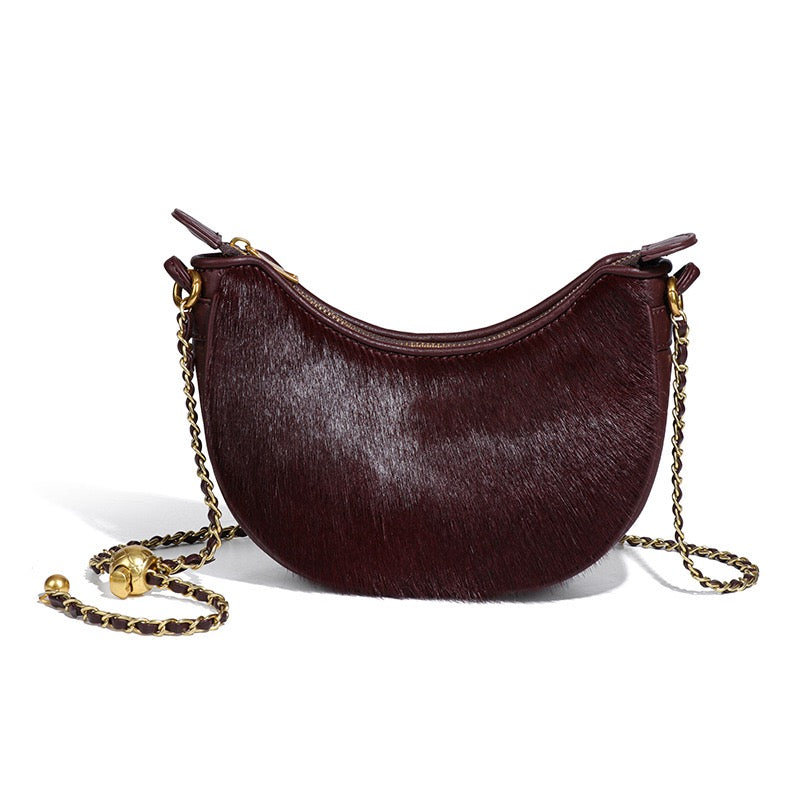 Women's Genuine Leather Leopard Print Half Moon Crossbody Bag