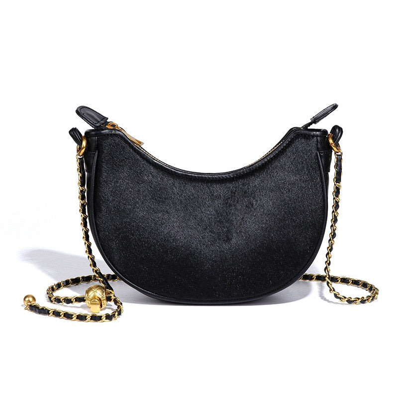 Women's Genuine Leather Leopard Print Half Moon Crossbody Bag