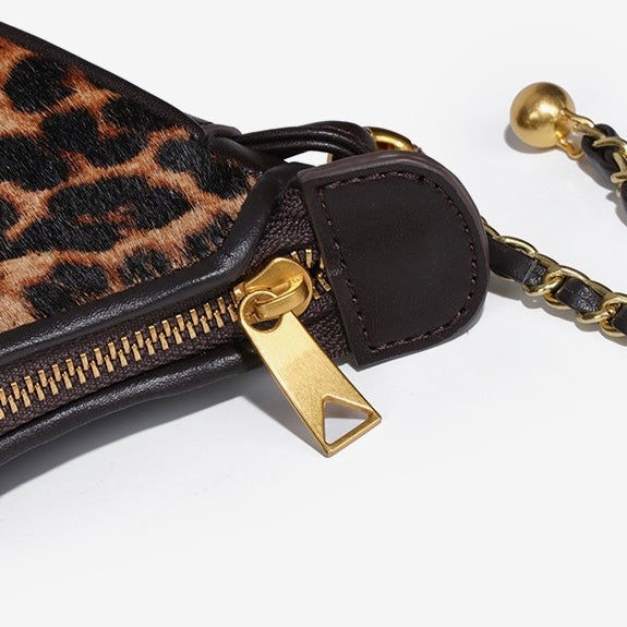 Women's Genuine Leather Leopard Print Half Moon Crossbody Bag