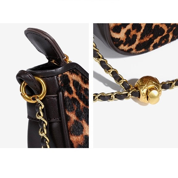 Women's Genuine Leather Leopard Print Half Moon Crossbody Bag