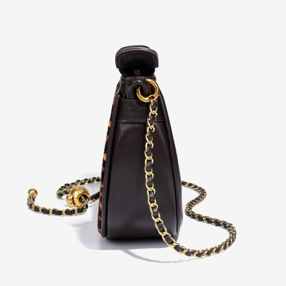 Women's Genuine Leather Leopard Print Half Moon Crossbody Bag