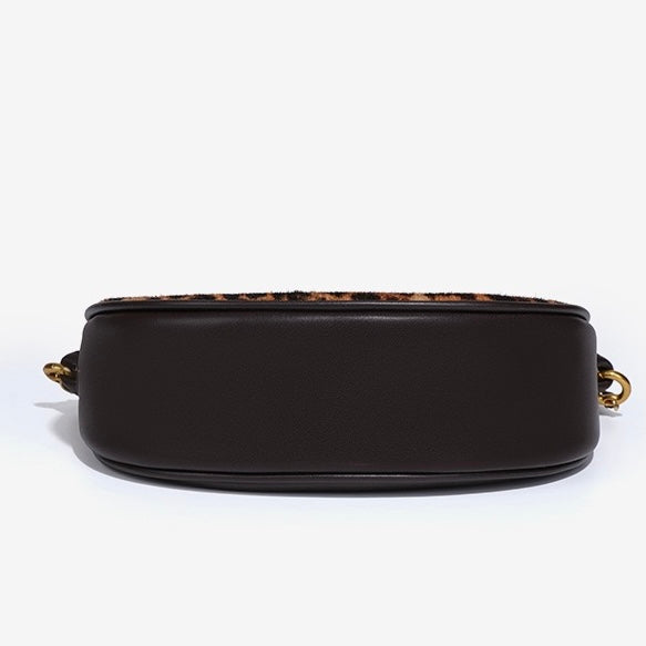 Women's Genuine Leather Leopard Print Half Moon Crossbody Bag