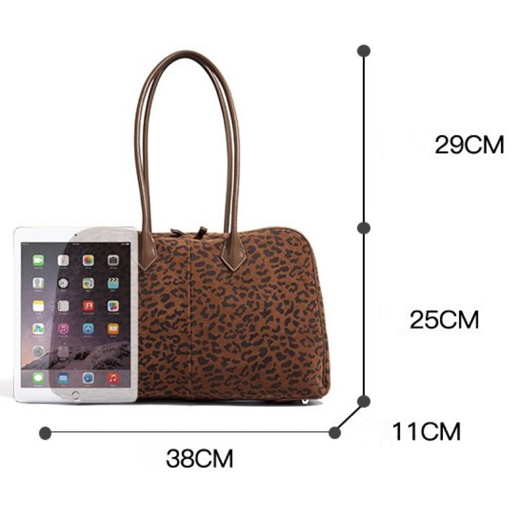 Women's Genuine Leather Leopard Print Bowling Bag with Large Capacity