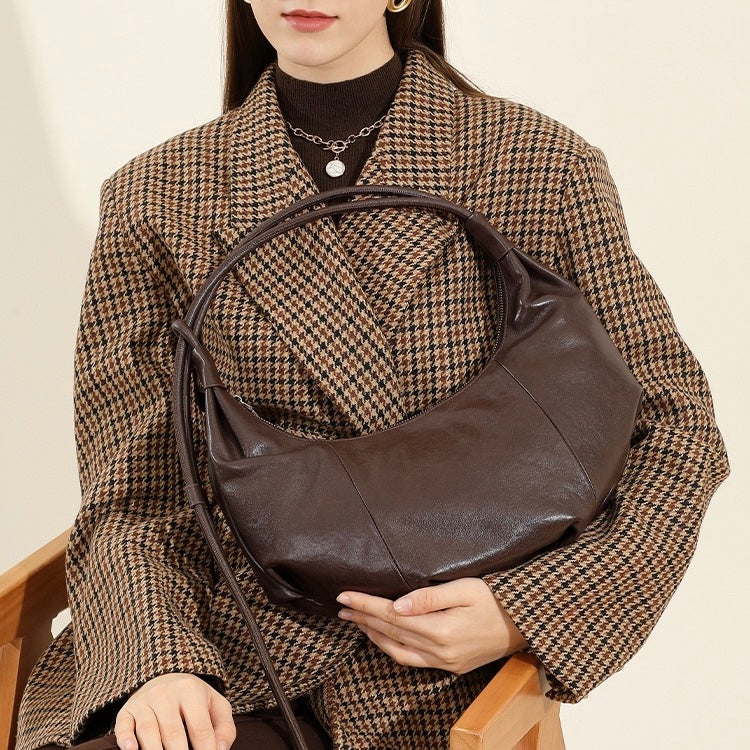 Women's Genuine Leather Half Moon Dumpling Shoulder Bag