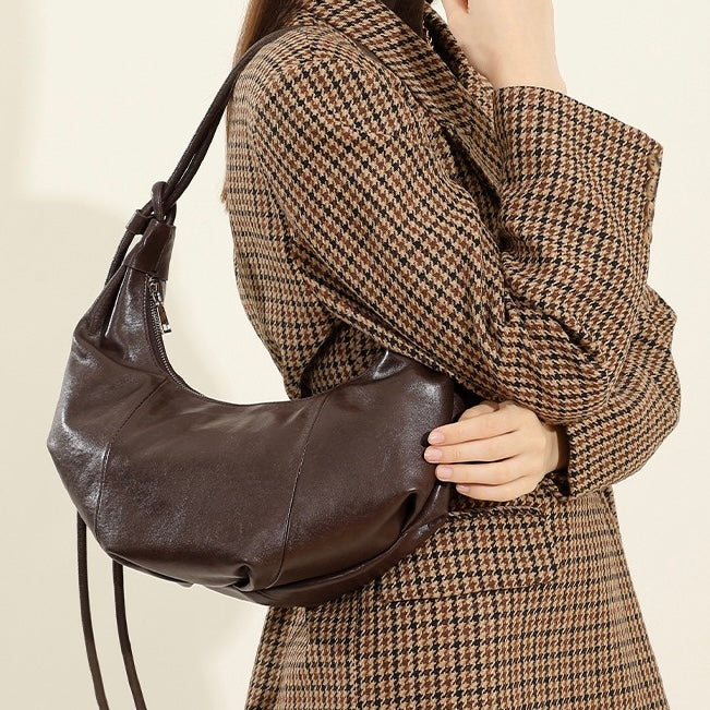 Women's Genuine Leather Half Moon Dumpling Shoulder Bag