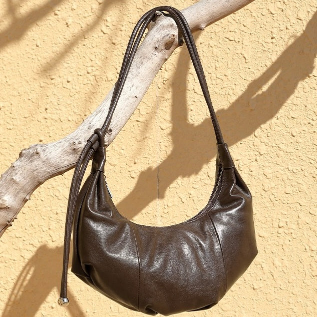 Women's Genuine Leather Half Moon Dumpling Shoulder Bag