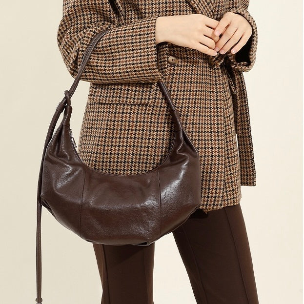 Women's Genuine Leather Half Moon Dumpling Shoulder Bag