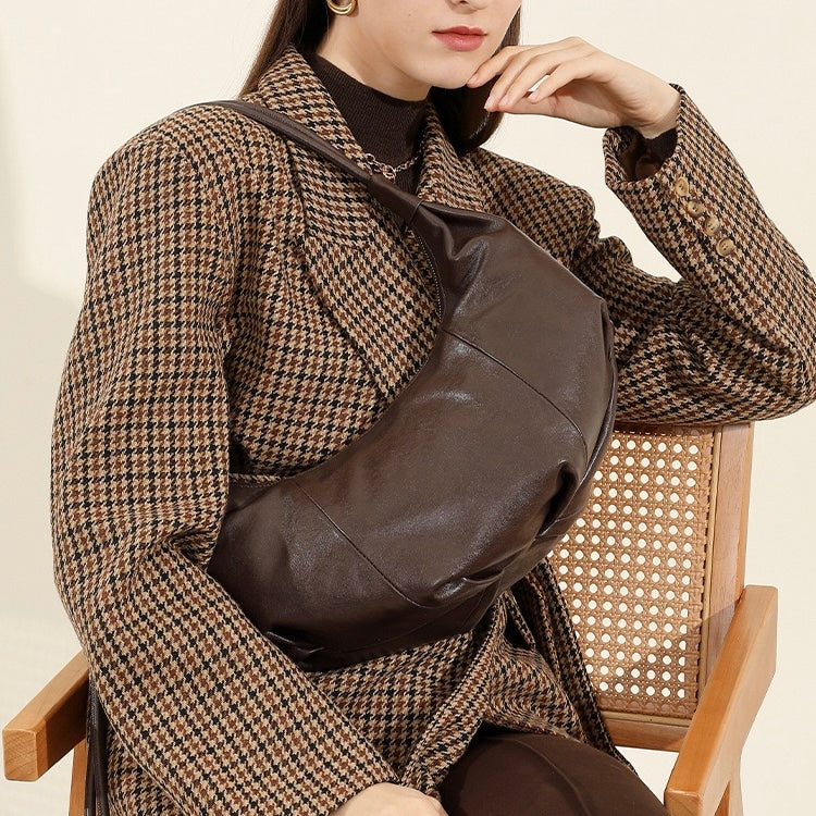 Women's Genuine Leather Half Moon Dumpling Shoulder Bag