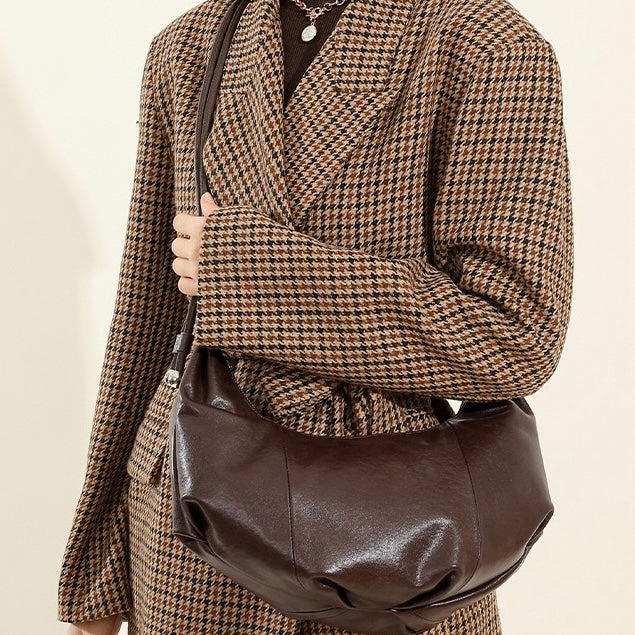 Women's Genuine Leather Half Moon Dumpling Shoulder Bag