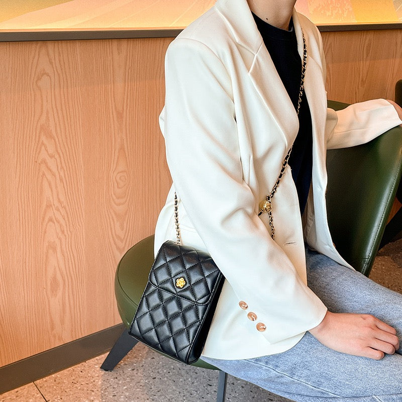 Women's Genuine Leather Quilted Chain Mini Phone Crossbody Bag