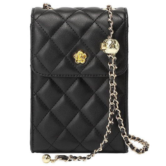 Women's Genuine Leather Quilted Chain Mini Phone Crossbody Bag