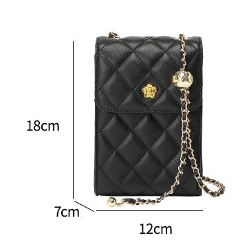 Women's Genuine Leather Quilted Chain Mini Phone Crossbody Bag