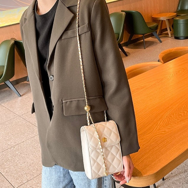 Women's Genuine Leather Quilted Chain Mini Phone Crossbody Bag