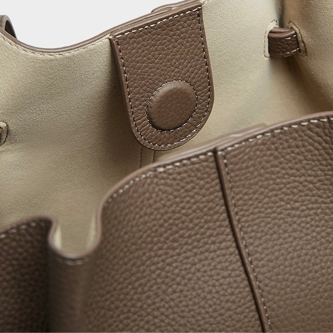 Women's Genuine Leather Textured Tote Bag with Matching Pouch