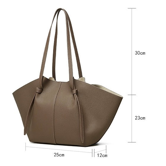Women's Genuine Leather Textured Tote Bag with Matching Pouch