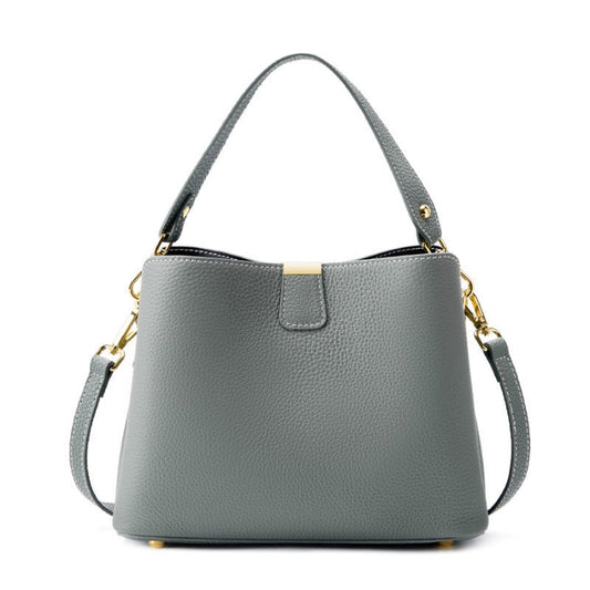 Women's Genuine Leather Gold Trim Bucket Shoulder Crossbody Bag