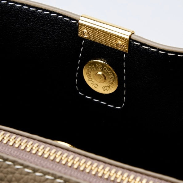 Women's Genuine Leather Gold Trim Bucket Shoulder Crossbody Bag